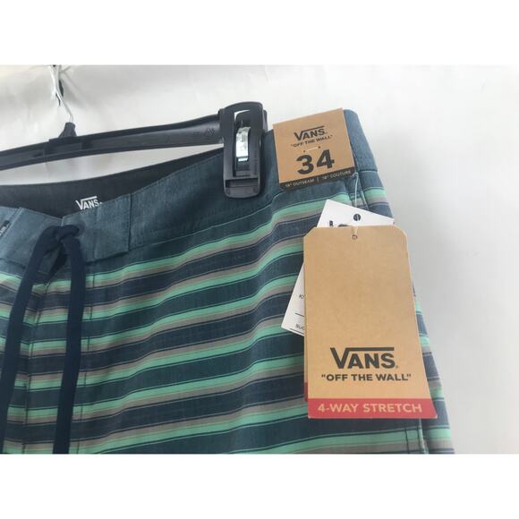 Men's Vans Four-Way Stretch green tan Striped Board Shorts 34 New - Picture 3 of 8